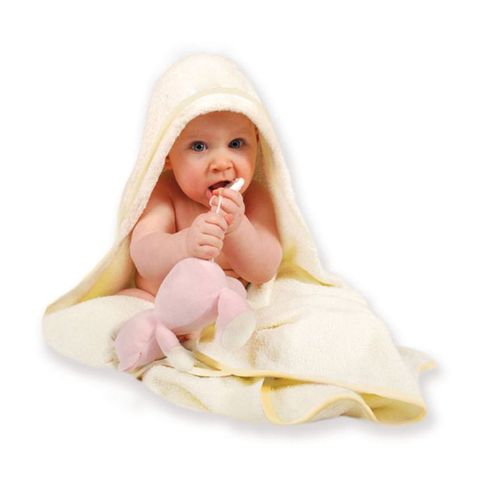 Rankšluostis kūdikiui "Animals" su gobtuvu 80x80cm "frotte" mėlynos sp.