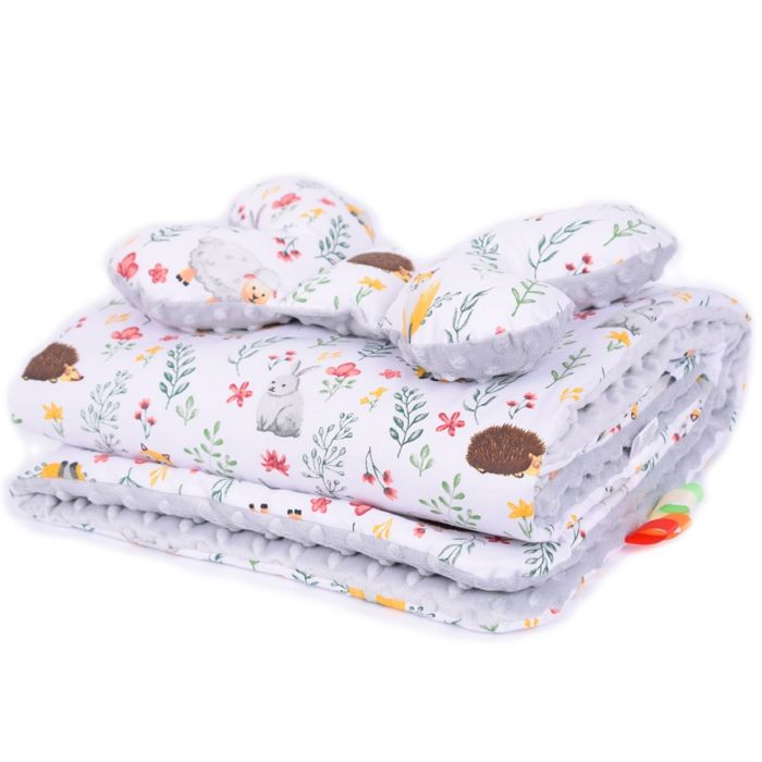 Komplektas "Little Friends" pledas 100x75cm ir pagalvė "drugelis" pilk.sp.