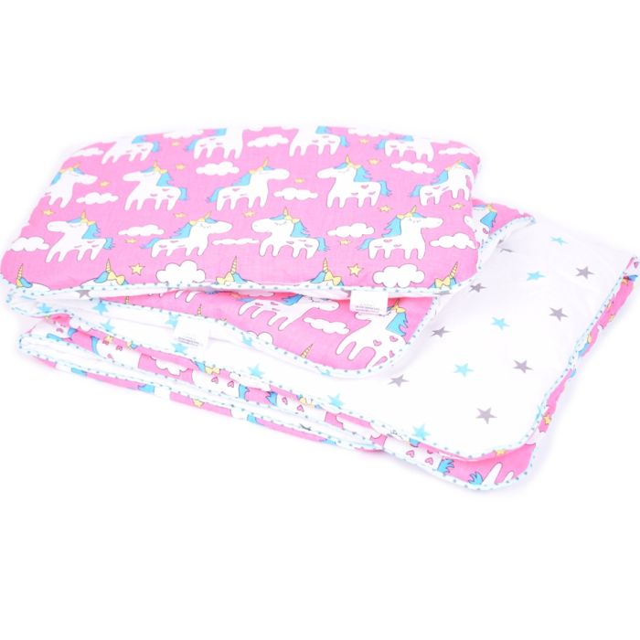 Komplektas vežimėliui "Pink Ponny" pledas 60x75cm ir pagalvė 35x25cm balt.sp.