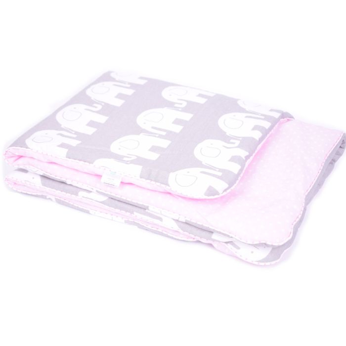 Komplektas vežimėliui "Elephants" pledas 60x75cm ir pagalvė 35x25cm rož.sp.