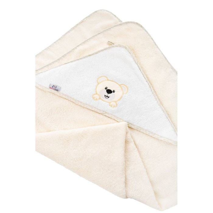 Bocioland rankšluostis su gobtuvu 80x80, kreminis, meškiukas, BL020