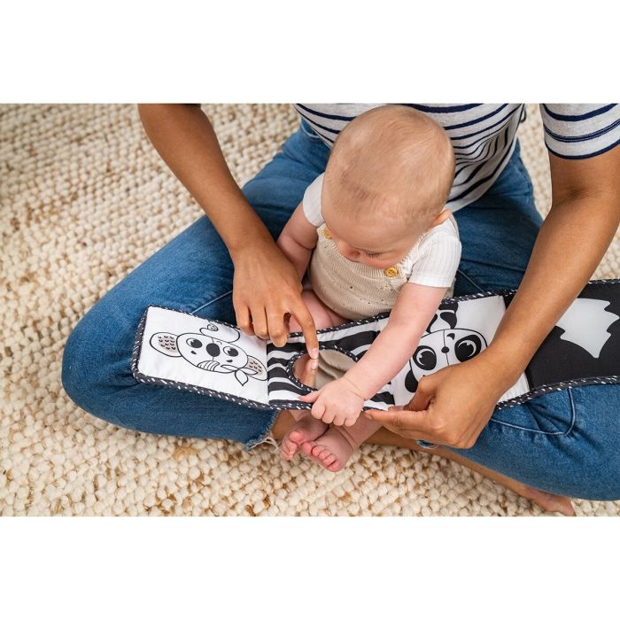 Tiny Love lavinamoji dvipusė knygelė juoda balta