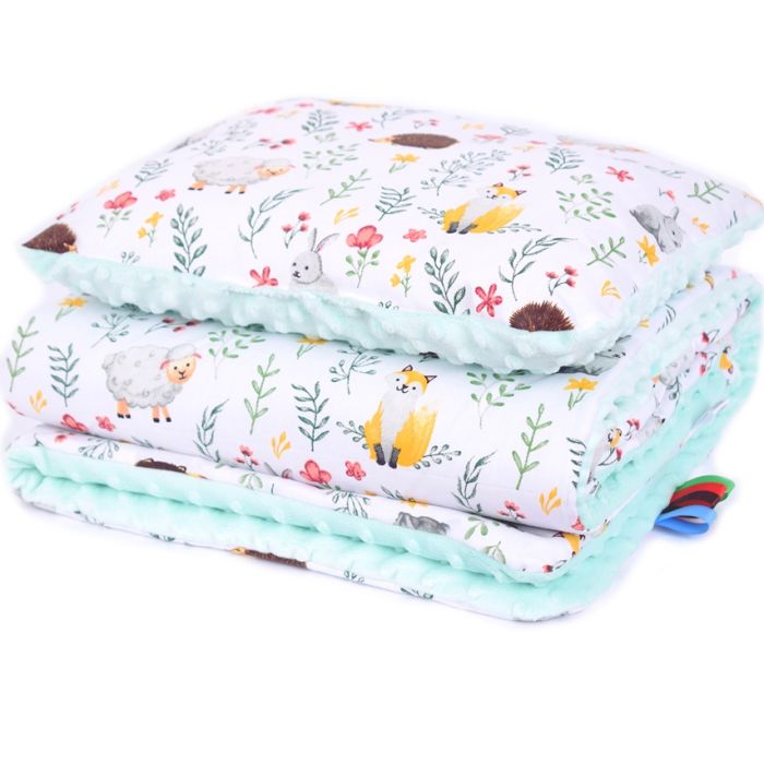 Komplektas "Little Friends" pledas 100x75cm ir pagalvė 30x40cm turk.sp