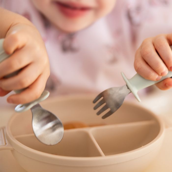 Babyono šaukštelis šakutė nerūdijančio plieno kreminiai 1665/03