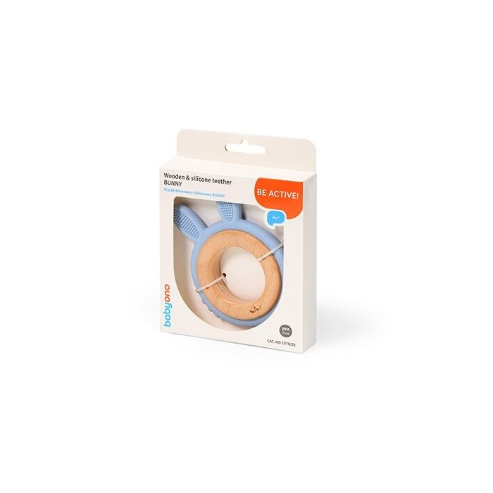 BabyOno kramtukas medinis - silikoninis, mėlynas - kiškis, 1076/03