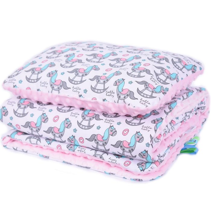 Komplektas "Hello Baby" pledas 100x75cm ir pagalvė 30x40cm roz.sp
