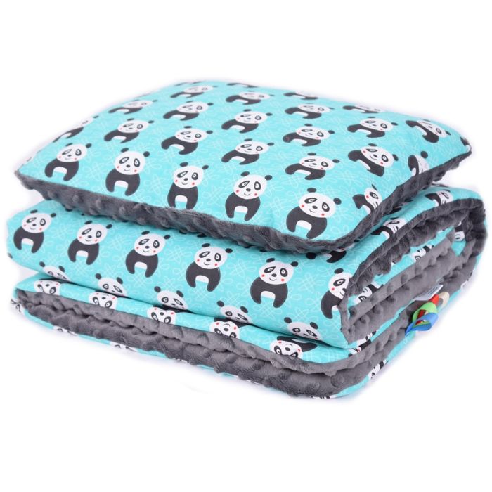 Komplektas "Panda"  pledas 100x75cm ir pagalvė 30x40cm t.pilk.sp