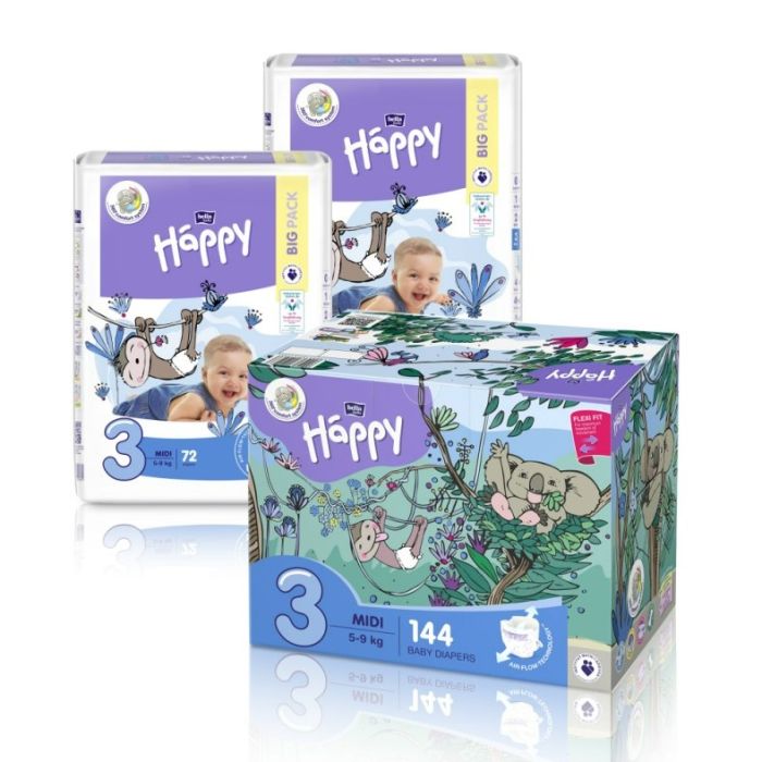 Sauskelnės BELLA Midi "3" 5-9 kg 144 vnt 