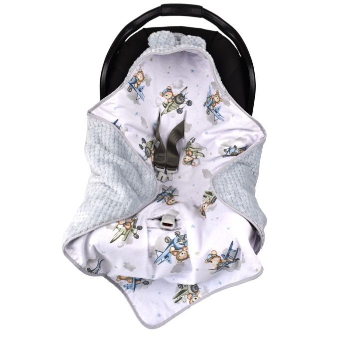 Pledas vokelis automobilinei kėdutei 80x80 cm "Bear pilot" pilkas