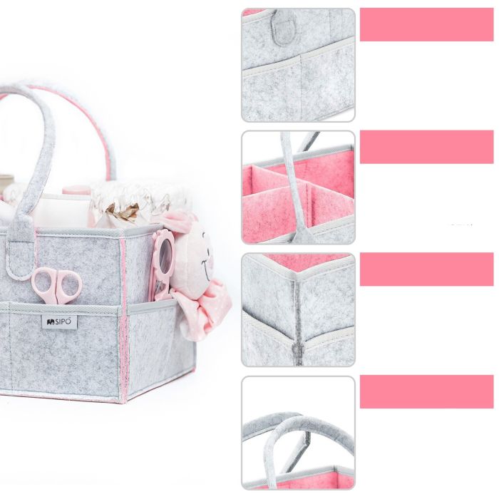 SIPO kūdikio daiktų krepšys veltinis rožinis OF002
