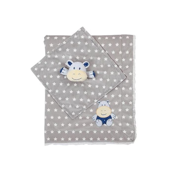 Babyono dvipusis pledas su mygduku pilkas begemotas, 1412/02