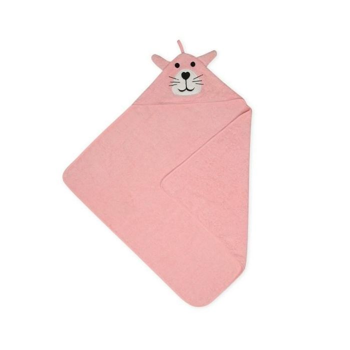 Rankšluostis kūdikiui "Jimmy" su gobtuvu 80x80 cm rožinės spalvos
