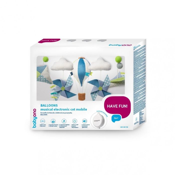 Muzikinė karuselė kūdikiui "Oro balionėlis" su minkštais žaislais
