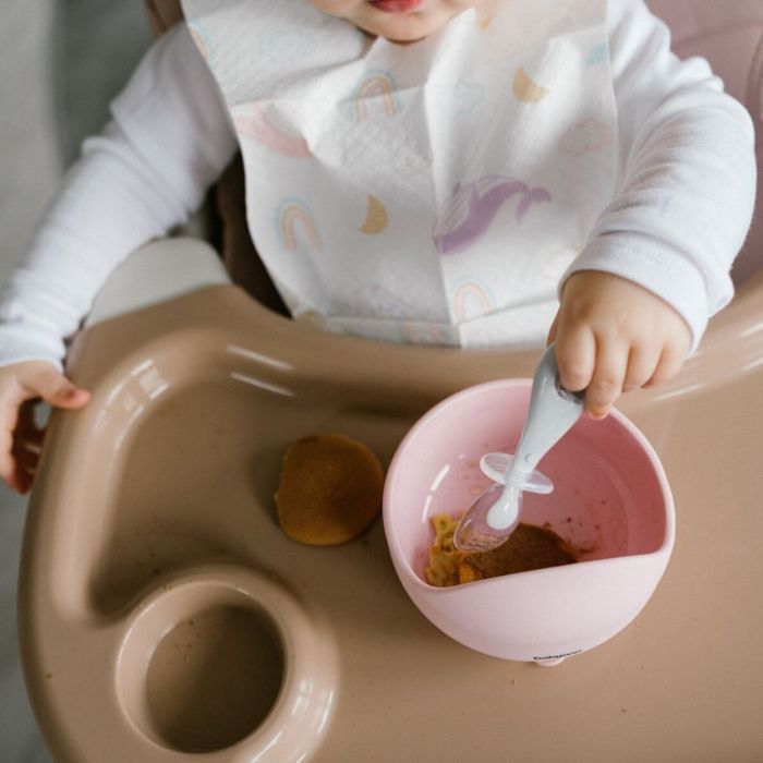 Babyono silikoniniai šaukštai kūdikiui (mėtinis/pilkas) 2 vnt