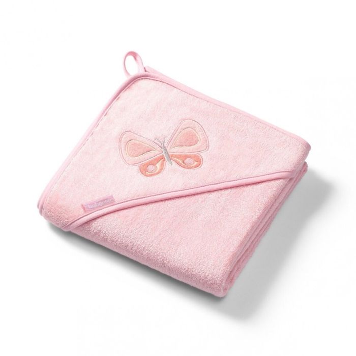 Bambukinis rankšluostis kūdikiui "Butterfly" su gobtuvu 100x100cm rausvas