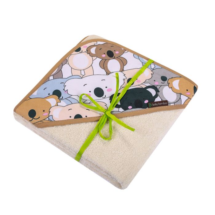 Bambukinis rankšluostis kūdikiui "Baby bamboo" su gobtuvu 100x100 cm  su koalomis