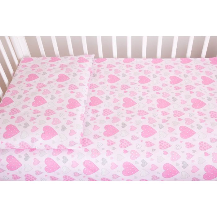 Patalynės komplektas su apsaugomis "Širdelės" rož.sp.