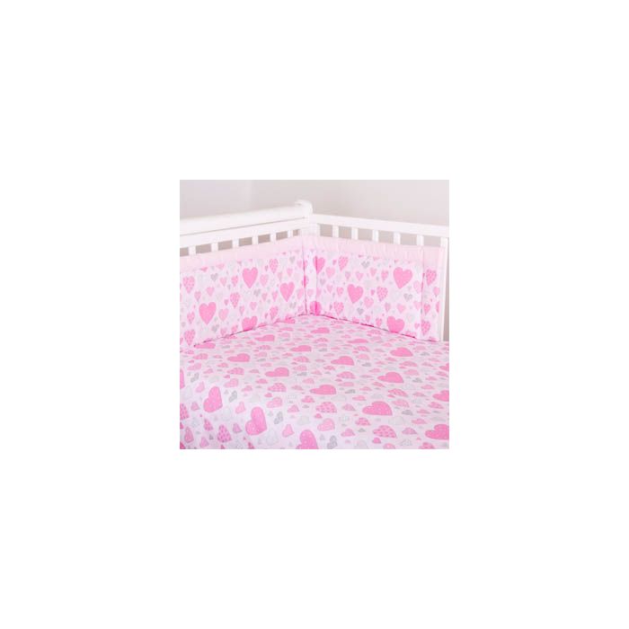 Patalynės komplektas su apsaugomis "Širdelės" rož.sp.