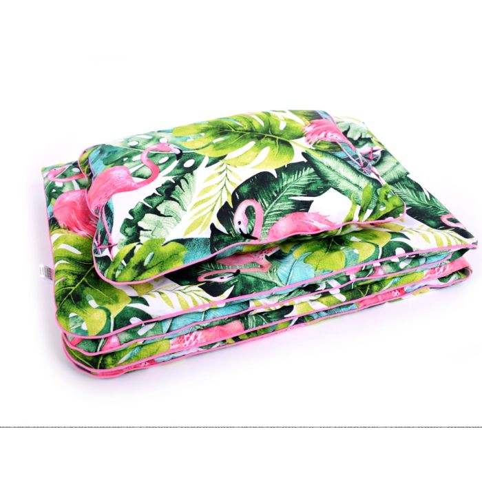 Komplektas vežimėliui "Pink flamingo" pledas 100x75cm ir pagalvė 30x40cm 