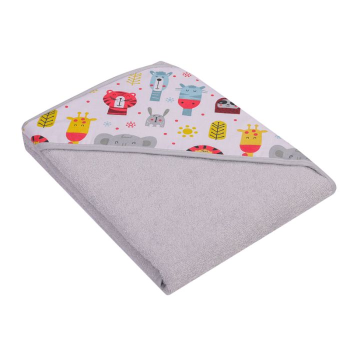 Rankšluostis kūdikiui "Zoo" su gobtuvu 80x80 cm