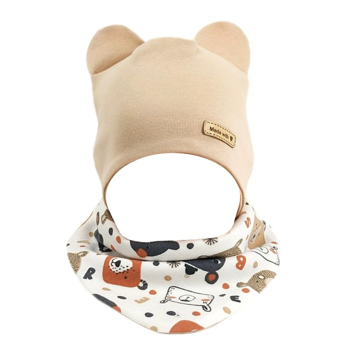 Kepurytė ir kaklaskarė kūdikiui "Love" - Beige bears