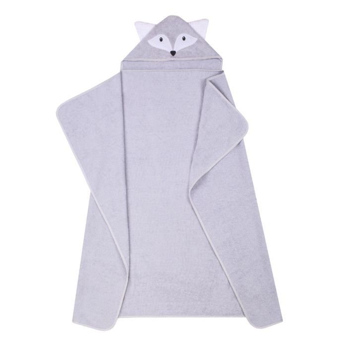 Rankšluostis kūdikiui "FOX" su gobtuvu 100x120cm pilkas