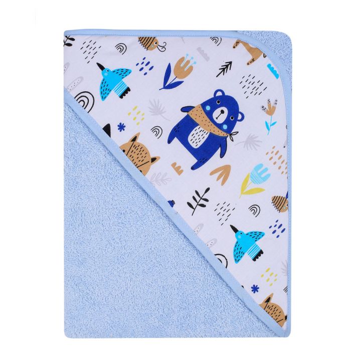 Rankšluostis kūdikiui "Fox & Bear" su gobtuvu 80x80 cm "frotte" 