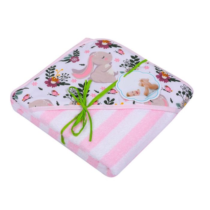 Rankšluostis vaikui su gobtuvu "Stripes" 100x100cm rožinis