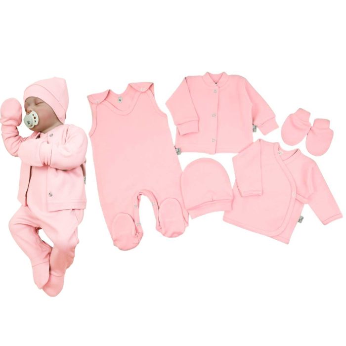 Kūdikio kraitelis - drabužėliai naujagimiui "Blank candy pink" 5 dalių