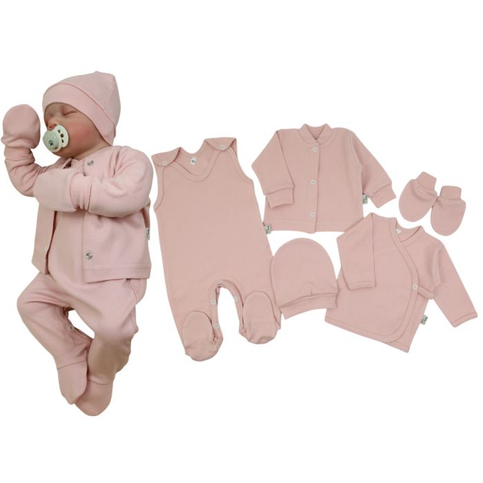Kūdikio kraitelis - drabužėliai naujagimiui "Blank pale rose" 5 dalių