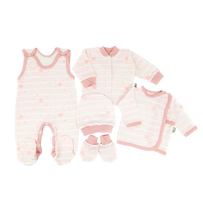 Kūdikio kraitelis - drabužėliai naujagimiui "Galaxy pink" 5 dalių