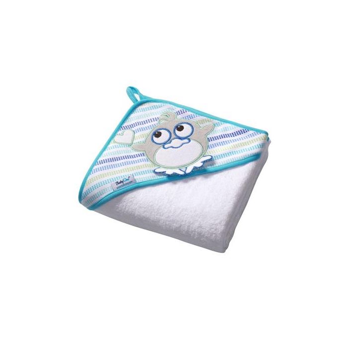 Rankšluostis kūdikiui "Pelėdžiukas" su gobtuvu 76x76cm "frotte" baltas