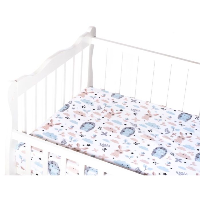 Paklodė su guma 120x60 "Bunny& Hedgehog" - medvilninė 