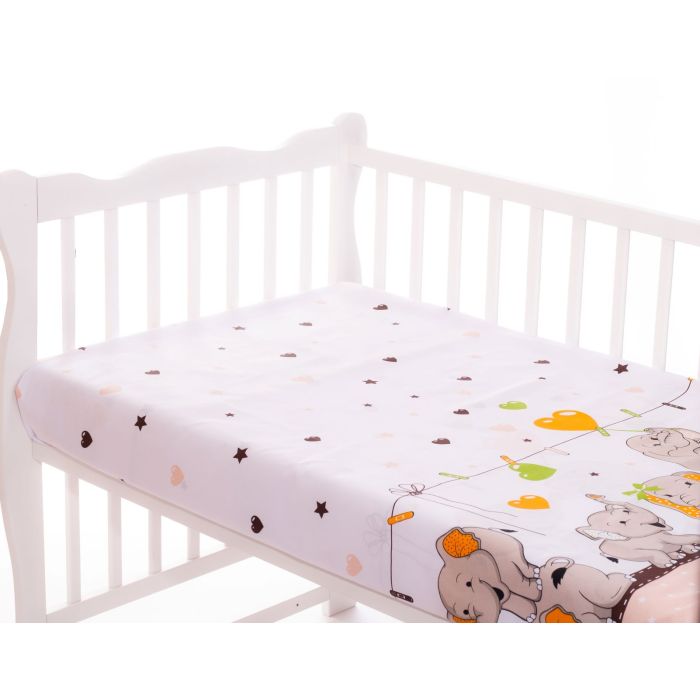 Paklodė su guma 120x60 "Happy elephants" - medvilninė