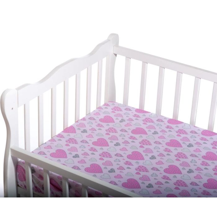 Paklodė su guma 120x60 "Hearts" - medvilninė 