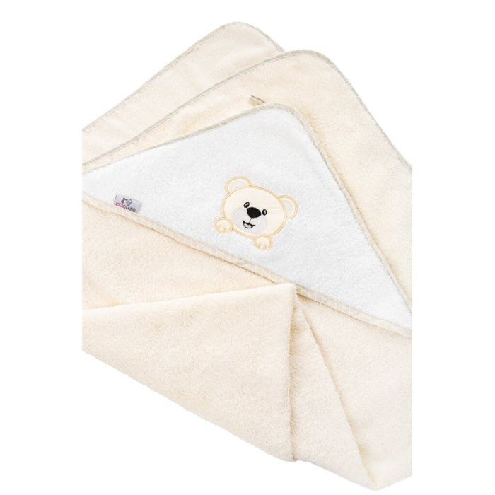 Rankšluostis kūdikiui "Bear" su gobtuvu 80X80 cm  ecru