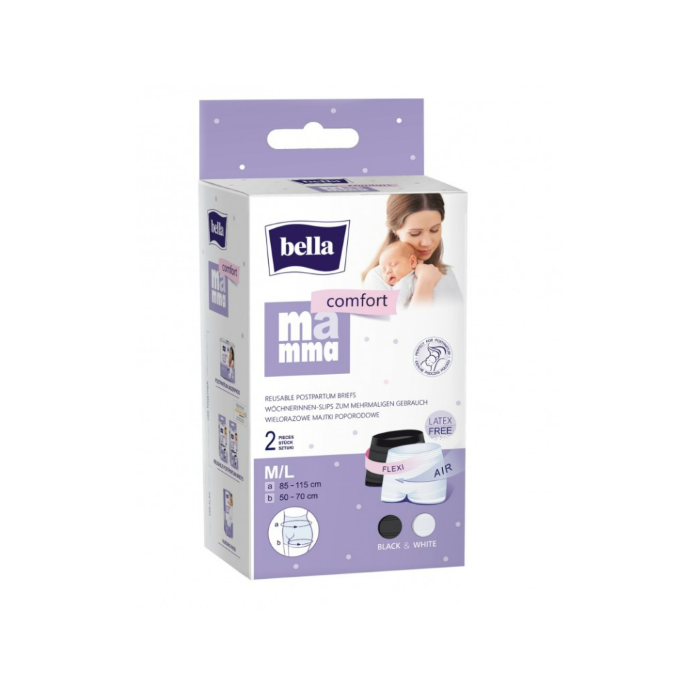 Daugkartinio naudojimo kelnaitės po gimdymo Bella Comfort 2 vnt juoda/balta