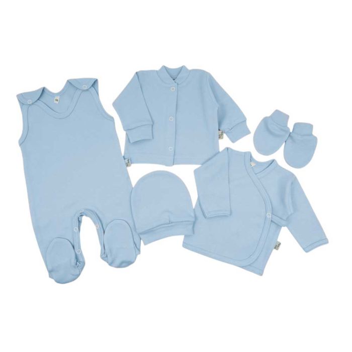 Kūdikio kraitelis - drabužėliai naujagimiui "Blank baby blue" 5 dalių