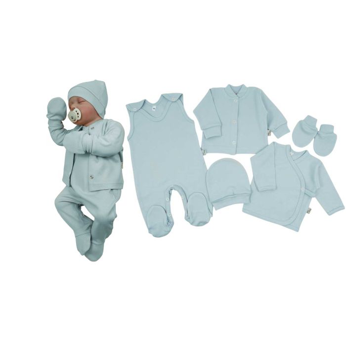 Kūdikio kraitelis - drabužėliai naujagimiui "Blank mint" 5 dalių