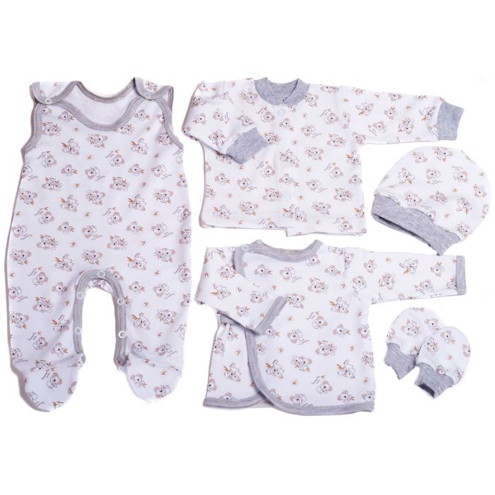 Kūdikio kraitelis - drabužėliai naujagimiui "Koala" 5 dalių pilkas