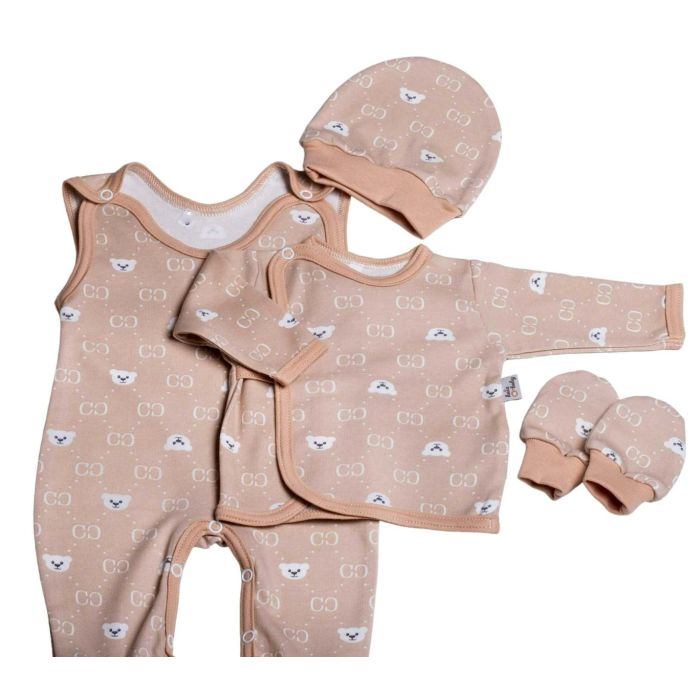 Kūdikio kraitelis - drabužėliai naujagimiui "Bear glamour beige" 5 dalių