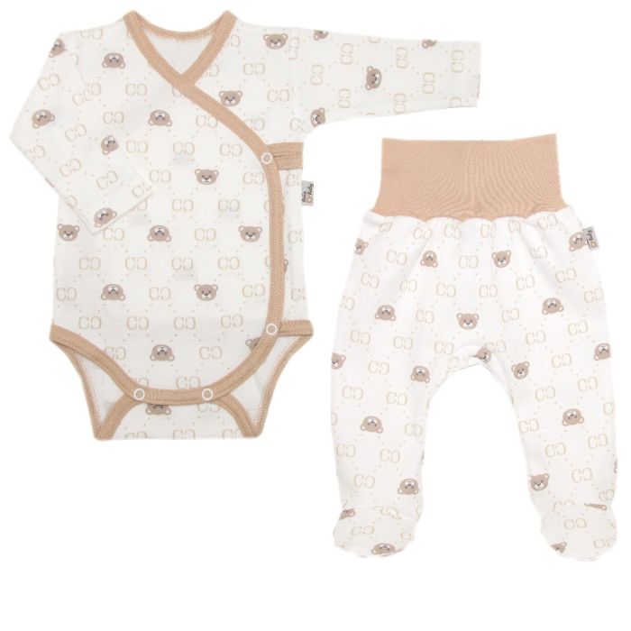 Drabužėliai kūdikiui "Bear glamour beige" balti 2 dalių I Drabužių komplektukas kūdikiui internetu geresne kaina