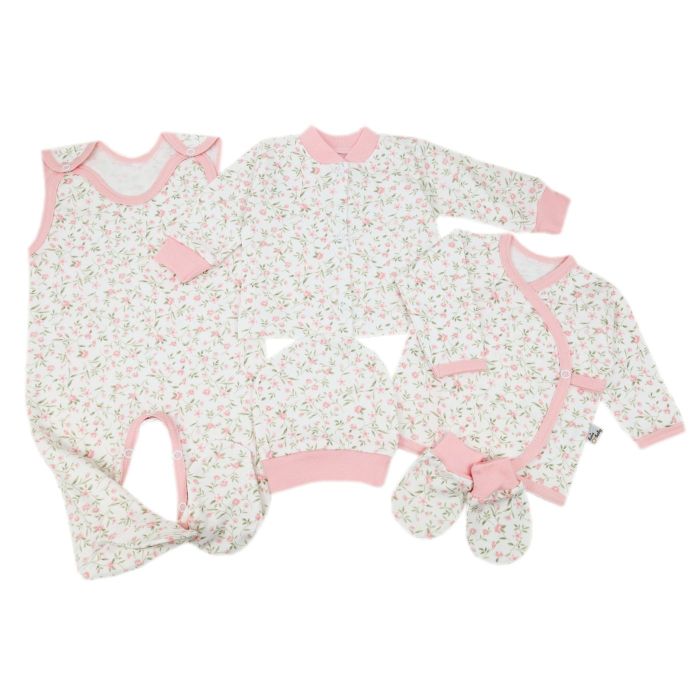 Kūdikio kraitelis - drabužėliai naujagimiui "Story by nature pink" 5 dalių