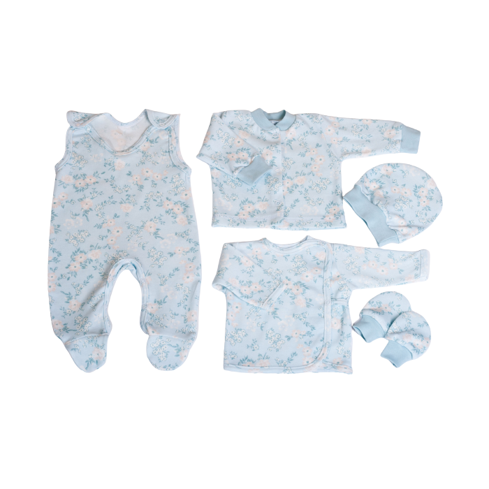 Kūdikio kraitelis - drabužėliai naujagimiui "Gentle story" 5 dalių melsvas