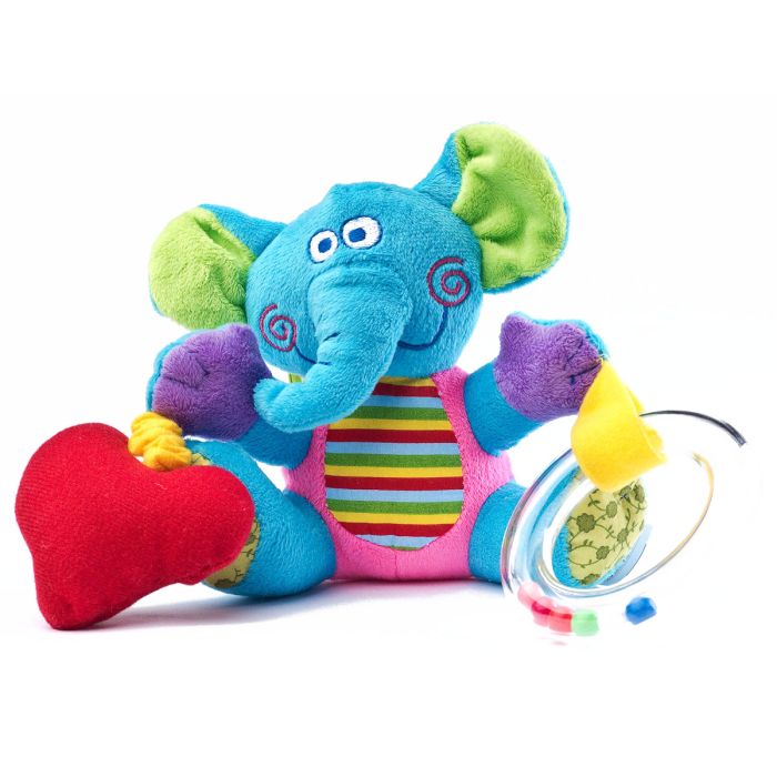 Minkštas edukacinis žaislas "Drambliukas" su vibrofunkcija ir barškučiu