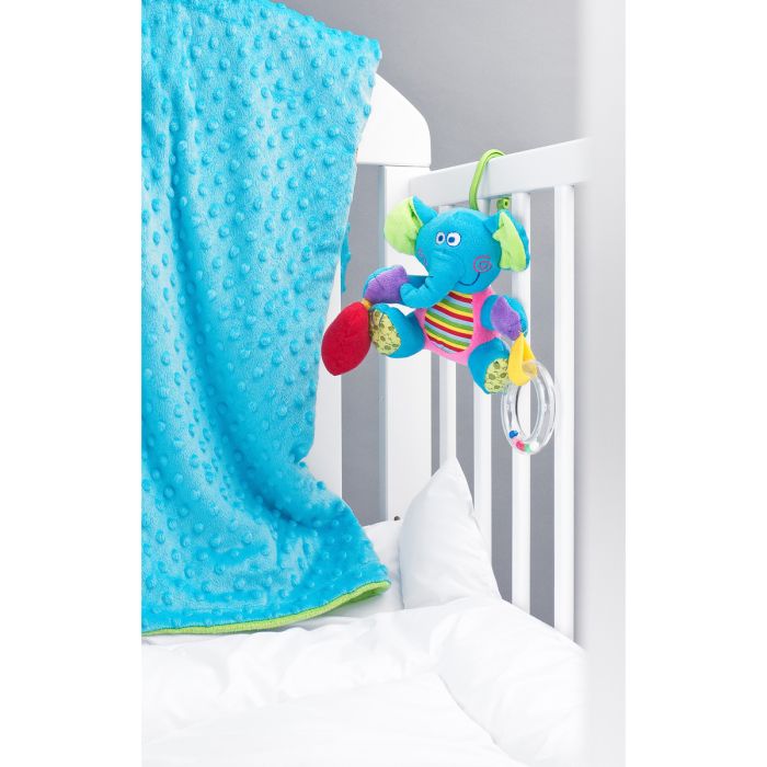 Minkštas edukacinis žaislas "Drambliukas" su vibrofunkcija ir barškučiu