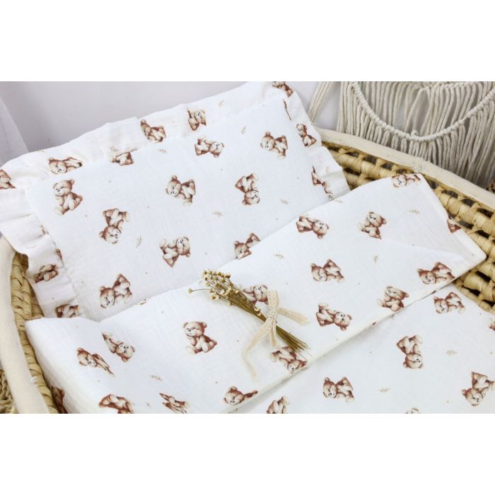 Muslino komplektas kūdikiui "Dreaming bear" pledas 70x80 cm ir pagalvė 35x25 cm 