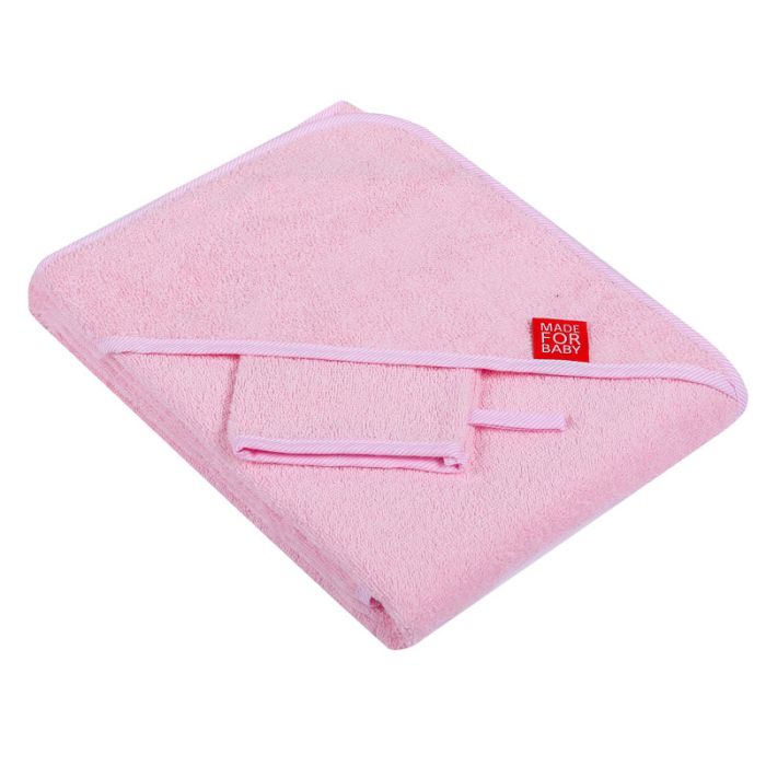Rankšluostis kūdikiui su maudymo pirštyne "Blank" 80x80 cm rožinis