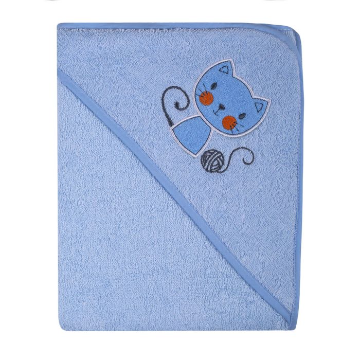 Rankšluostis kūdikiui "Kitty" su gobtuvu 80x80cm melsvas