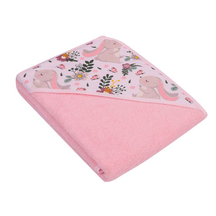 Rankšluostis kūdikiui "Bunny&Flowers" su gobtuvu 80x80 cm